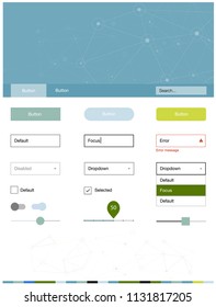 Light Blue, Green vector ui ux kit in triangular style with circles. Style guide in polygonal style with triangles, circles. Simple colorful design for websites.