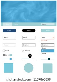 Light Blue, Green vector ui kit with clouds & stars. Colorful ui/ux kit with header consisted of clouds & stars. Beautiful layout for websites, landing pages.