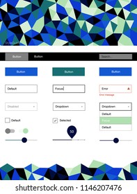 Light Blue, Green vector ui ux kit in triangular style. Modern Style guide in polygonal style with triangles. This sample is for your website.