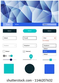 Light Blue, Green vector ui kit in polygonal style. Ui Ux kit with colorful polygonal background in its header. This sample is for your landing page.