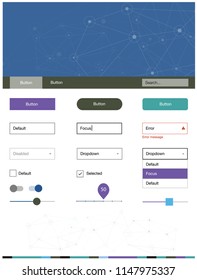 Light Blue, Green vector ui ux kit in triangular style with circles. Style guide with triangles, circles on abstract background. This template you can use for landing pages.