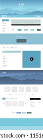 Light Blue, Green vector ui ux kit with hills and rocks. Modern Style guide with colorful gradient mountains in its header. This sample is for your tourist website.