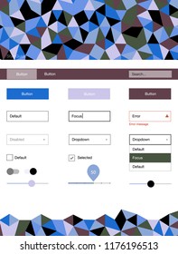 Light Blue, Green vector ui ux kit in triangular style. Simple Material Design Kit with colorful mosaic of triangles. Modern template for your landing page.