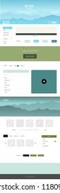 Light Blue, Green vector ui kit with landscape. Colorful Style guide with mountains on abstract background. Simple colorful design for tourist websites.