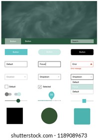 Light Blue, Green vector ui kit with clouds & stars. Colorful ui/ux kit with header consisted of clouds & stars. Simple colorful design for websites.