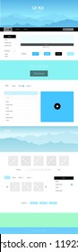 Light Blue, Green vector ui kit with landscape. Simple Material Design Kit with colorful mountains in header. Sample for your landing page of tourism.