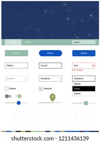 Light Blue, Green vector ui ux kit in triangular style with circles. Web ui kit with abstract triangles, circles in its header. This sample is for your website.