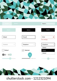 Light Blue, Green vector ui ux kit in triangular style. Simple Material Design Kit with colorful mosaic of triangles. Modern template for your landing page.