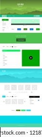 Light Blue, Green vector ui kit with landscape. Simple Material Design Kit with colorful mountains in header. This sample is for your tourist website.