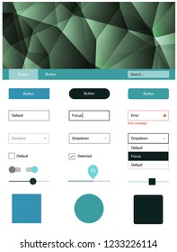 Light Blue, Green vector ui kit in polygonal style. Modern Style guide in polygonal style with triangles. Modern template for your landing page.