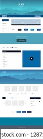 Light Blue, Green vector ui ux kit with hills and rocks. Colorful ui/ux kit with header consisted of hills & rocks. Modern template for your landing page.