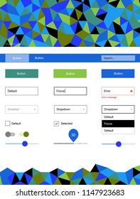 Light Blue, Green vector web ui kit in polygonal style. Colorful ui/ux kit with header consisted of triangles. This template you can use for websites.
