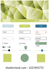 Light Blue, Green vector web ui kit in polygonal style. Simple Material Design Kit with colorful mosaic of triangles. Simple colorful design for websites.