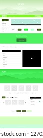 Light Blue, Green vector web ui kit with mountains. Simple Material Design Kit with colorful mountains in header. Template for landing pages of leisure.