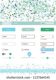 Light Blue, Green vector wireframe kit with dots. Web ui kit with abstract gradient circles in its header. This template you can use for landing pages.