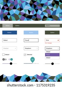 Light Blue, Green vector wireframe kit with crystals. Web ui kit with abstract gradient triangles in its header. This sample is for your website.