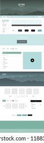 Light Blue, Green vector wireframe kit with nature. Web ui kit with abstract gradient hills in its header. Simple colorful design for tourist websites.