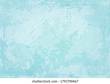 Light blue grunge background. Scratched vintage texture. Abstract vector old backdrop with vignette frame 