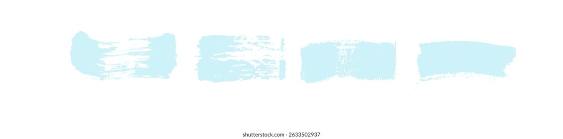 Light blue grungy brush stroke splatters. Vector set of grunge brushstrokes. Abstract winter pale blue spots, dabs, daubs and splashes on transparent white bg. Pale ink paint stain. vecotr ilustration