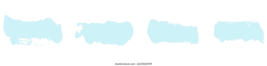 Light blue grungy brush stroke splatters. Vector set of grunge brushstrokes. Abstract winter pale blue spots, dabs, daubs and splashes on transparent white bg. Pale ink paint stain. vecotr ilustration