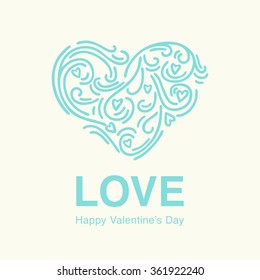 Light blue hand drawn flourish heart shape is great for saying about your feelings at Valentine's Day card.