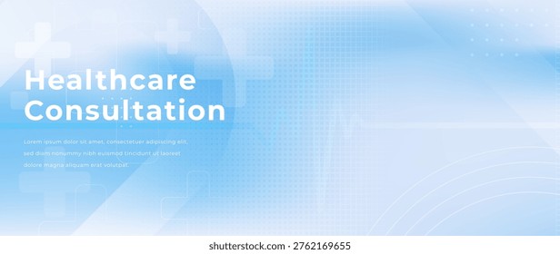 Light blue healthcare gradient background. Soft glow, transparent medical crosses and subtle ECG heartbeat line. Clean minimal medical design with airy light. Professional backdrop for hospitals