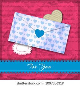 Light blue heart pattern on romantic letter and handwritten for you headline vector illustration