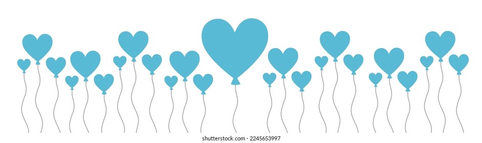 Light blue hearts in balloon shape on a white background with copy space