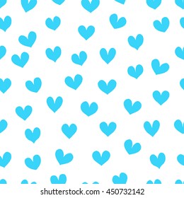  Light Blue Hearts On A White Background. Heart Seamless Pattern. Vector Illustration