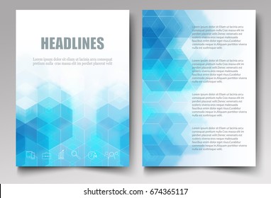 Light blue hexagons and triangles.Translucent mosaic background.Template design brochures,flyers,booklet,report.