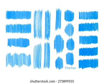 Light blue highlighter marker vector set