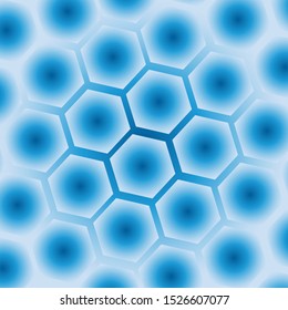 Light blue hi-tech abstract background with honeycomb elements and with blur effect.