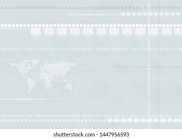 Light blue hi-tech futuristic background with dotted world map and square shapes. Abstract geometric vector design