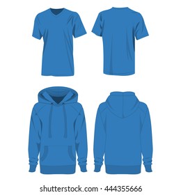 Light blue hoodie and t-shirt isolated vector set