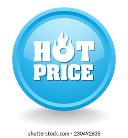 Light blue hot price button on white background