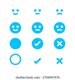 icono azul claro emociones frente a marca de verificación aislada en blanco