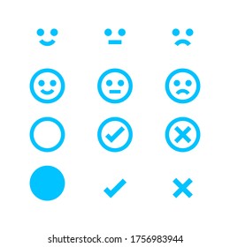 icono azul claro emociones frente a marca de verificación aislada en blanco