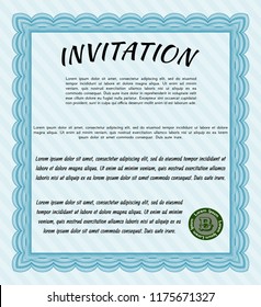 Light blue Invitation. Artistry design. Vector illustration. With linear background. 