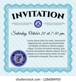 Light blue Invitation. With background. Sophisticated design. Vector illustration. 