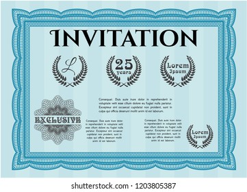 Light blue Invitation. With background. Vector illustration. Artistry design. 
