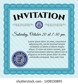 Light blue Invitation. Beauty design. Customizable, Easy to edit and change colors. With great quality guilloche pattern. 