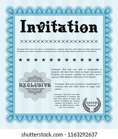 Light blue Invitation. With complex background. Detailed. Modern design. 