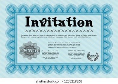 Light blue Invitation. With complex background. Detailed. Money Pattern. 
