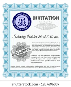 Light blue Invitation. With complex background. Lovely design. Vector illustration. 