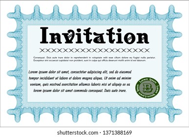 Light blue Invitation. Complex background. Money design. Detailed. 