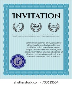 Light blue Invitation. With complex background. Money Pattern. Vector illustration. 