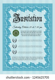 Light blue Invitation. With complex linear background. Money design. Customizable, Easy to edit and change colors. 