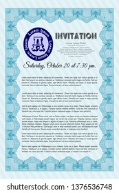 Light blue Invitation. With complex linear background. Money Pattern design. Detailed. 