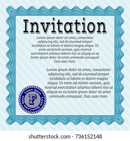 Light blue Invitation. With complex linear background. Excellent design. Detailed. 