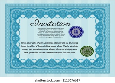 Light blue Invitation. Cordial design. With linear background. Customizable, Easy to edit and change colors. 